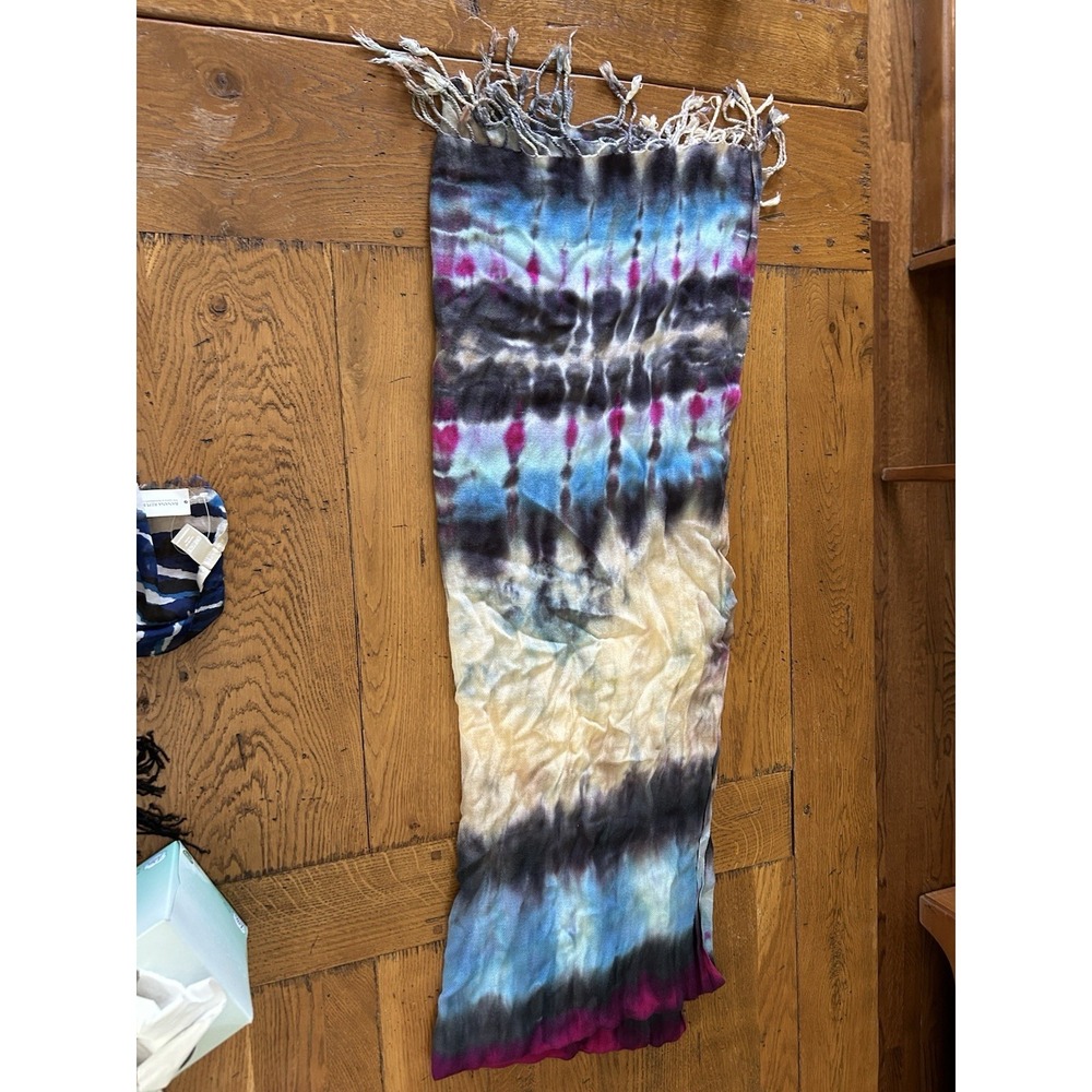Brightly Twisted Tie Dye Twist Fringe Hem Scarf Wrap Multicolored 72x24 Approx. - Picture 2 of 5
